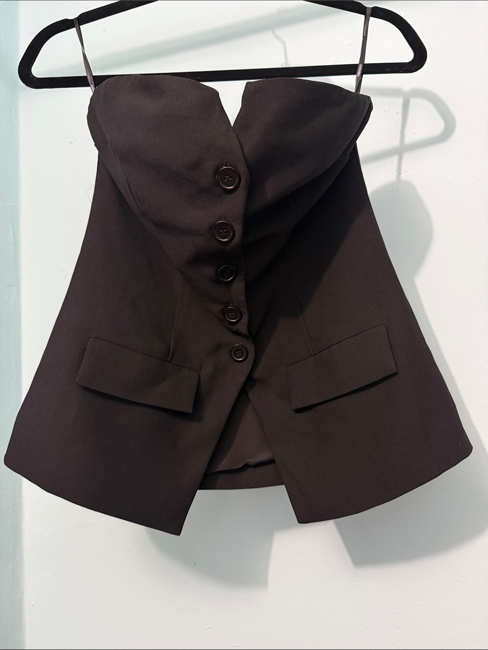 Forever 21 Black Strapless Button-Front Peplum Top